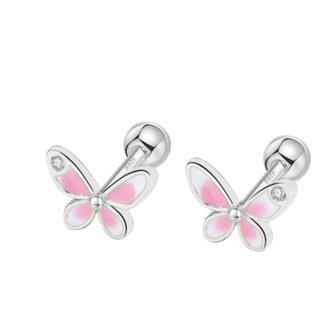 AROS MARIPOSA ESMALTE ROSA TORNILLO ROSCO